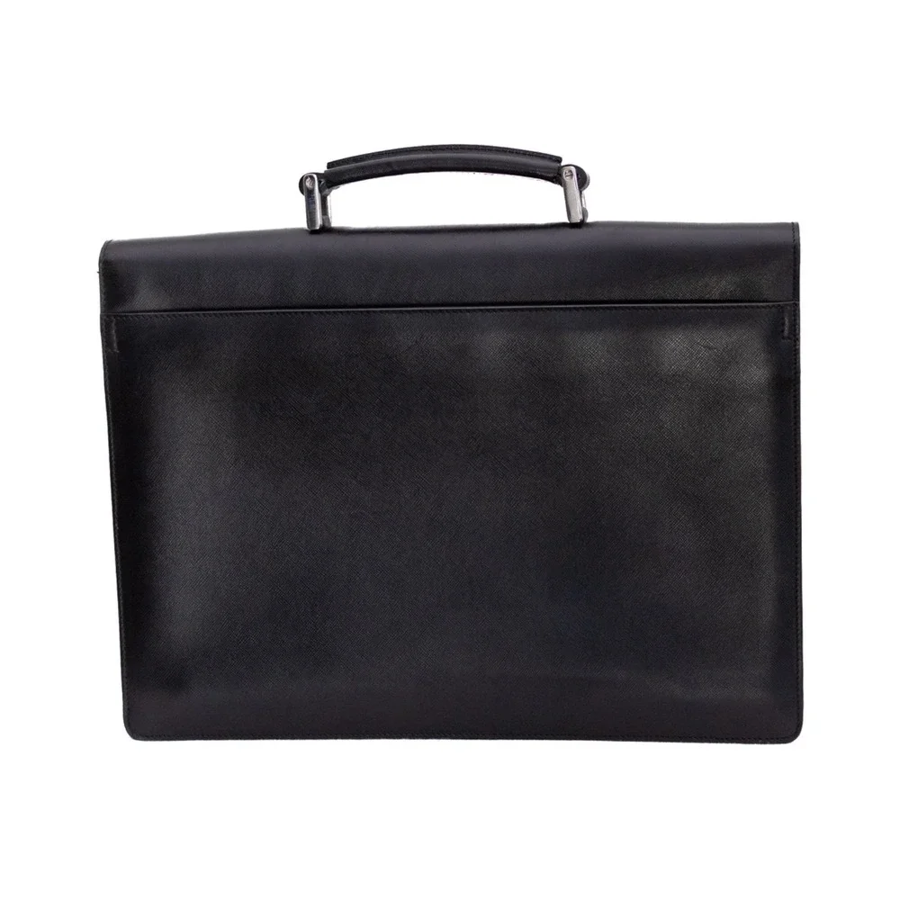 Rare PRADA Saffiano Business Bag‎ Briefcase Dial Type Leather Black Men's